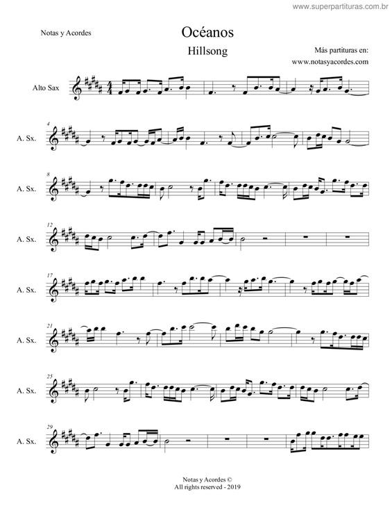 Partitura da música Oceanos v.3