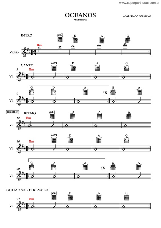 Partitura da música Oceanos