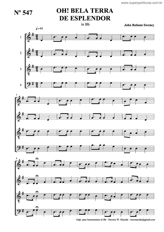 Partitura da música Oh! Bela Terra De Esplendor