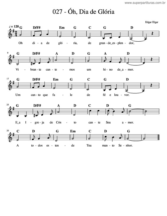 Partitura da música Óh, Dia De Glória