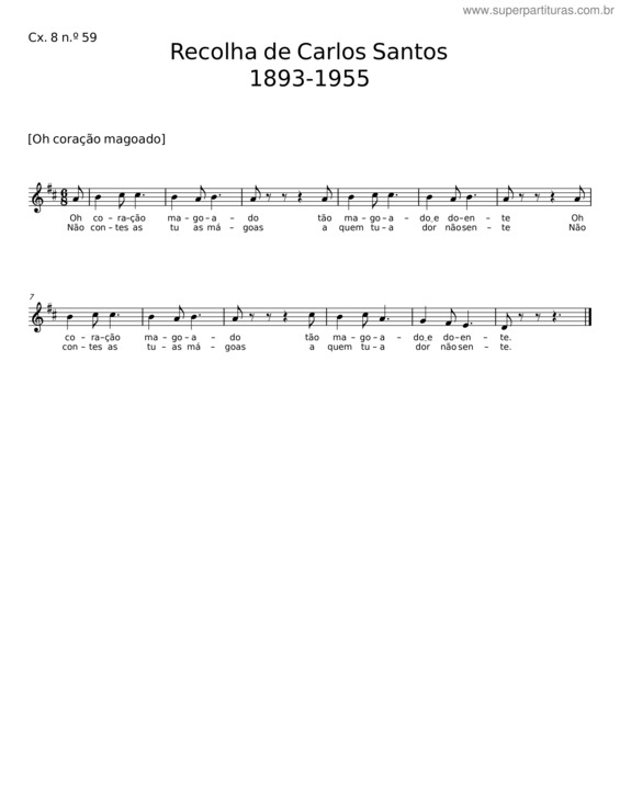 Partitura da música Oh Coração Magoado