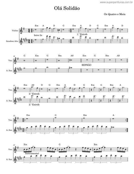 Partitura da música Olá Solidão