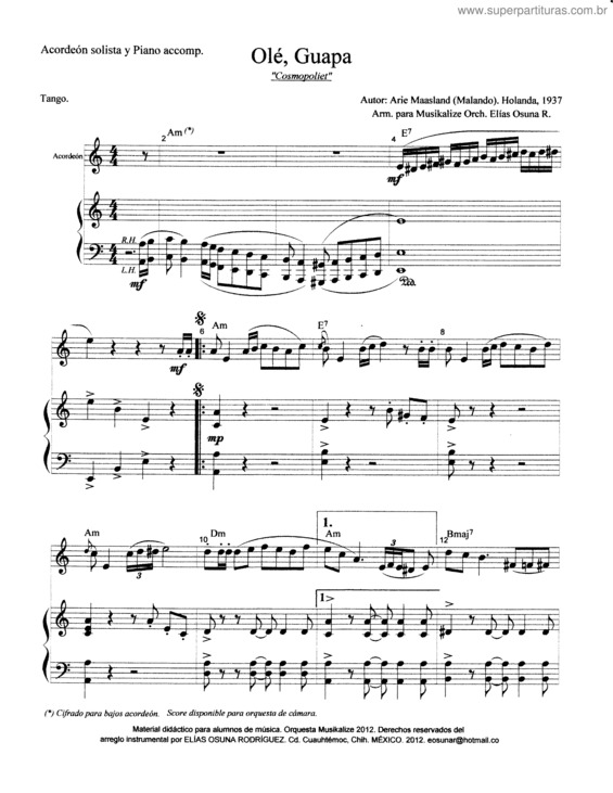 Partitura da música Olé Guapa