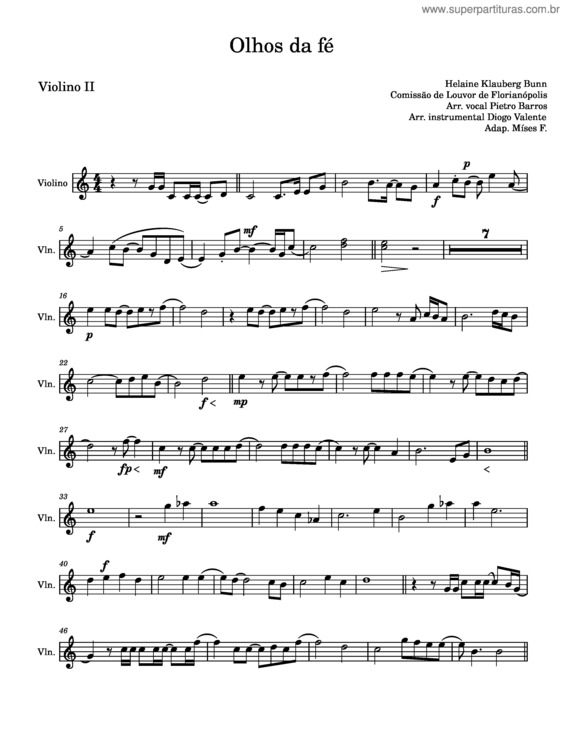 Partitura da música Olhos Da Fé Violino 2