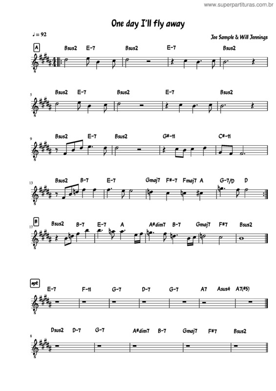 Partitura da música One Day I`Ll Fly Away