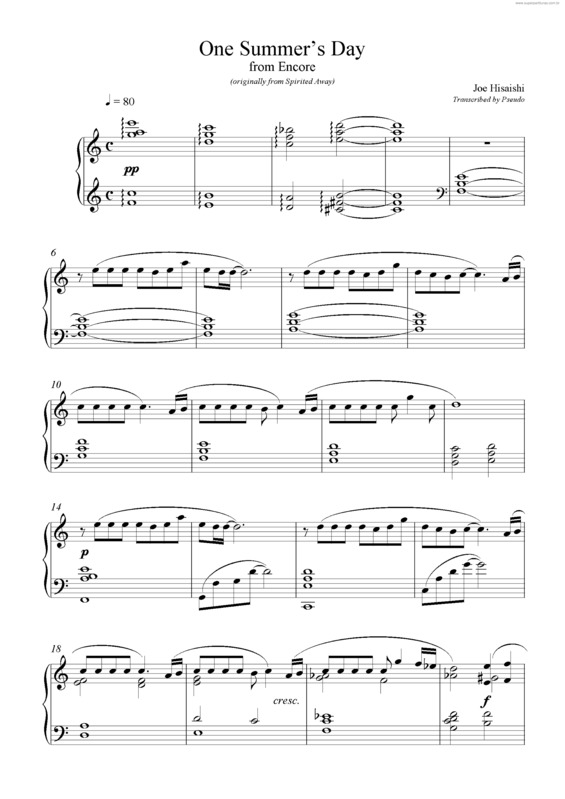 Partitura da música One Summer`s Day