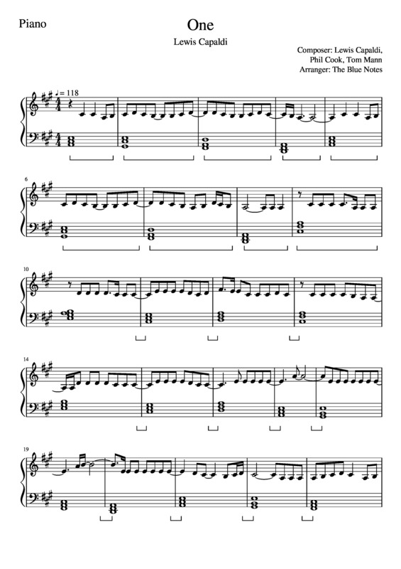 Partitura da música One v.9