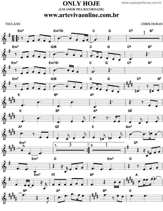 Partitura da música Only Hoje