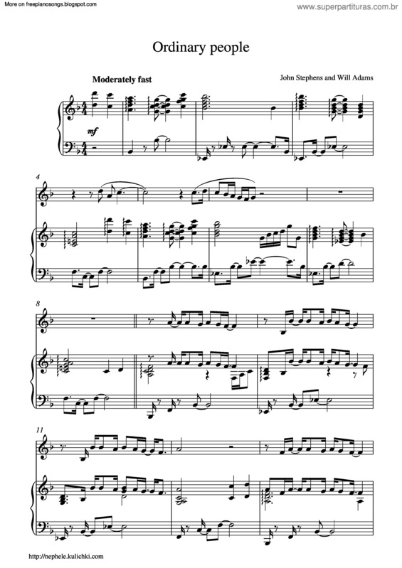 Partitura da música Ordinary People v.3