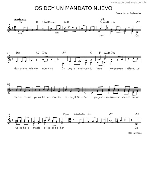 Partitura da música Os Doy Un Mandato Nuevo