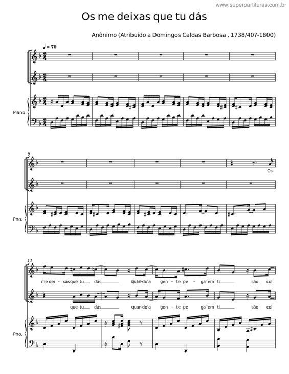 Partitura da música Os Me Deixas Que Tu Dás