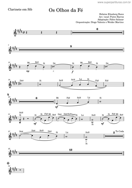 Partitura da música Os Olhos Da Fe Clarinete