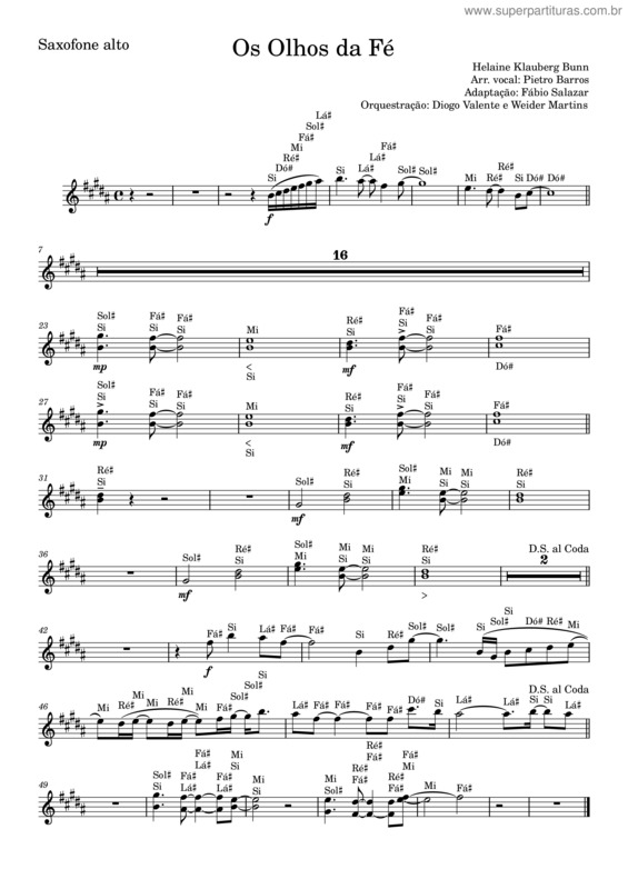 Partitura da música Os Olhos Da Fe Sax Alto