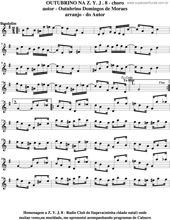 Partitura da música Outubrino Na Z.Y.J.8 