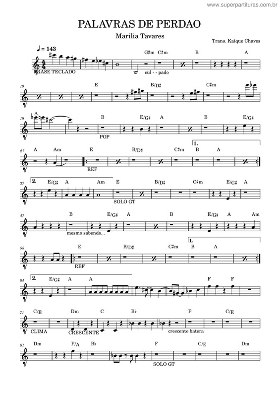 Partitura da música Palavras De Perdao