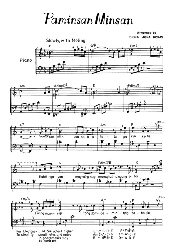 Partitura da música Paminsan Minsan