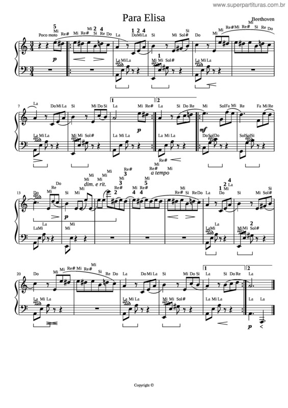 Partitura da música Para Elisa v.5