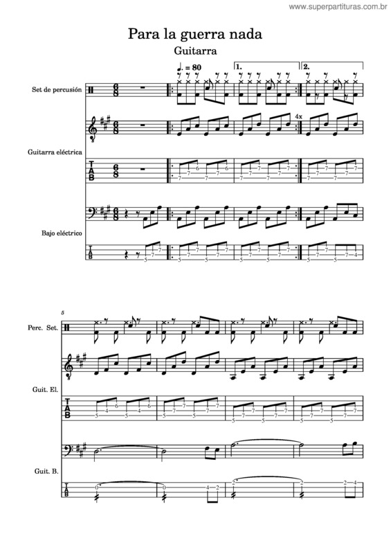 Partitura da música Para La Guerra Nada