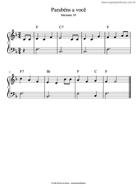 Partitura da música Parabéns A Você v.6