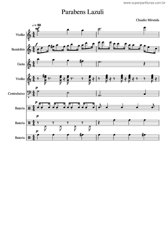 Partitura da música Parabens Lazuli