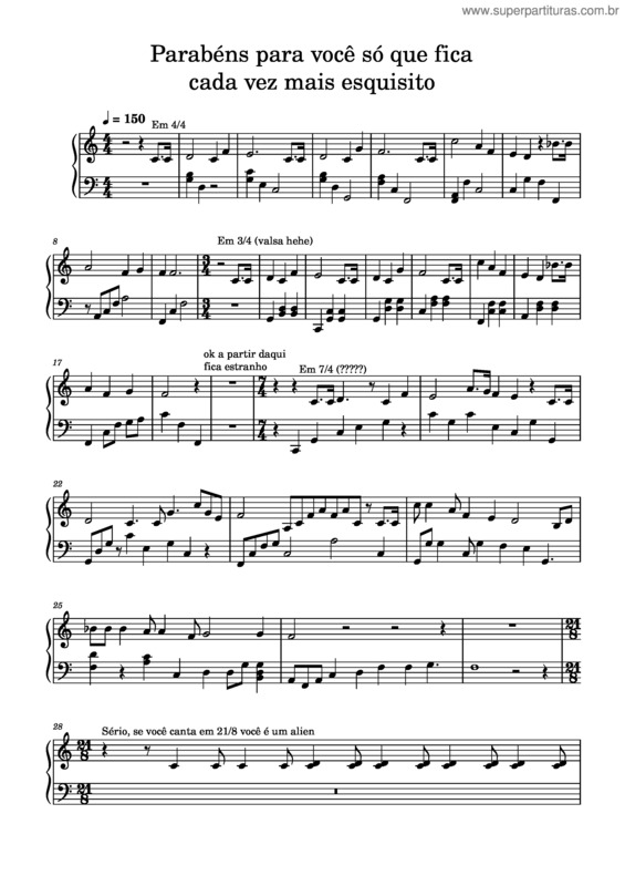 Partitura da música Parabéns Para Você Só Que Com Uns Troços Diferentes