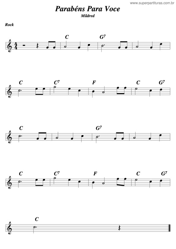 Partitura da música Parabéns Para Você v.2