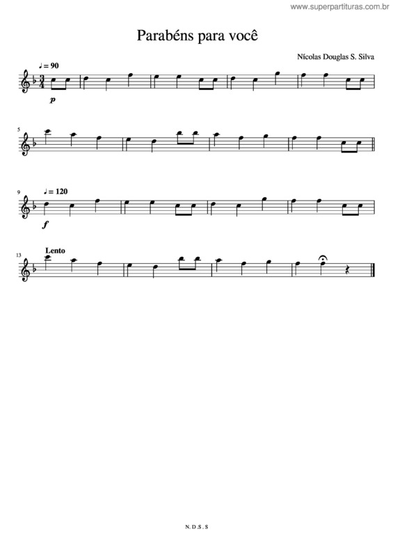 Partitura da música Parabéns Para Você v.6