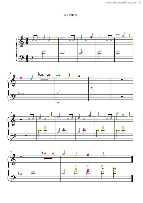 Partitura da música Parabens-Pra-Voce-Partitura-Colorida