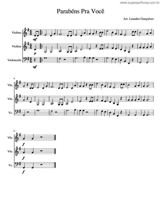 Partitura da música Parabens Pra Voce v.11