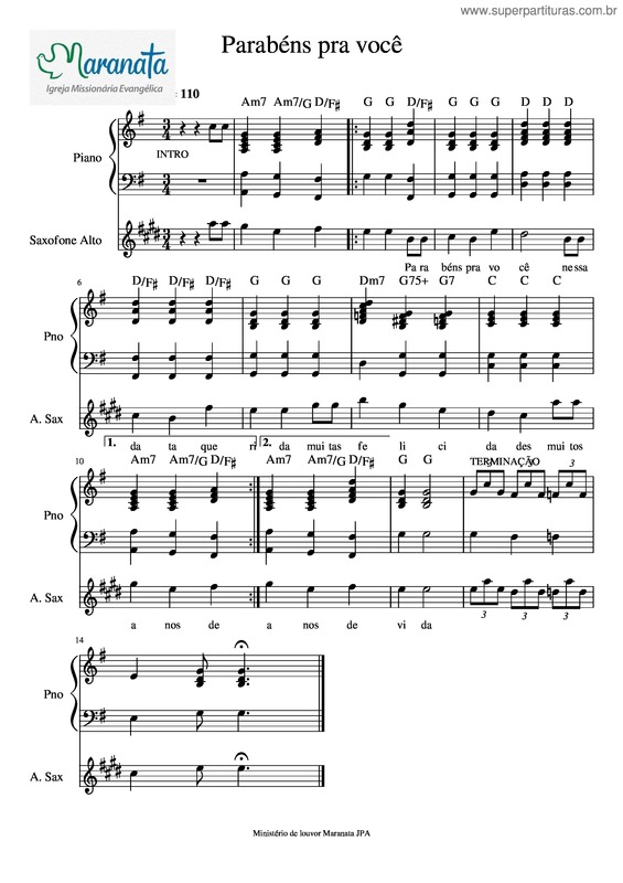 Partitura da música Parabéns Pra Você v.20