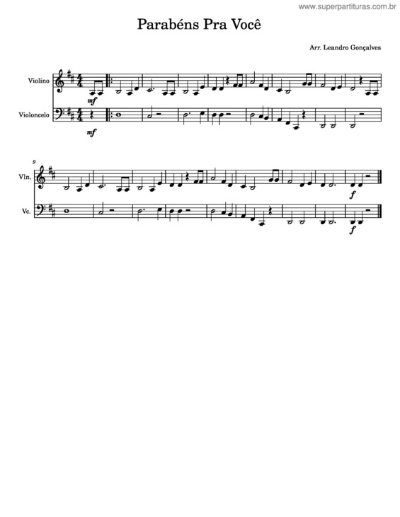 Partitura da música Parabéns Pra Você v.27