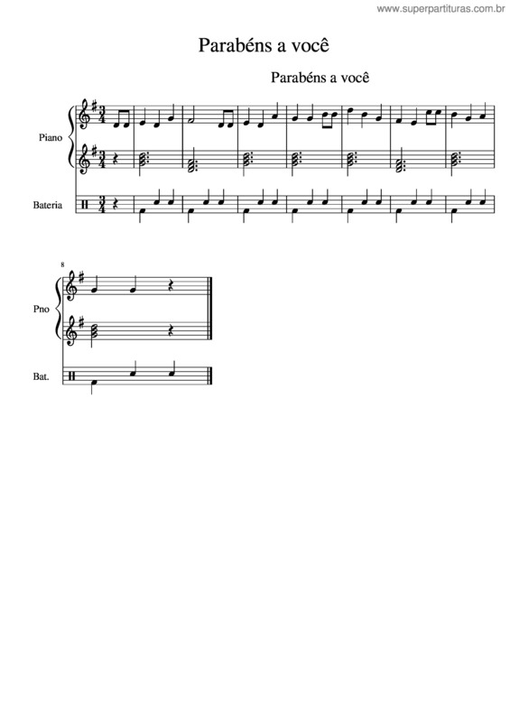 Partitura da música Parabéns Pra Você v.28