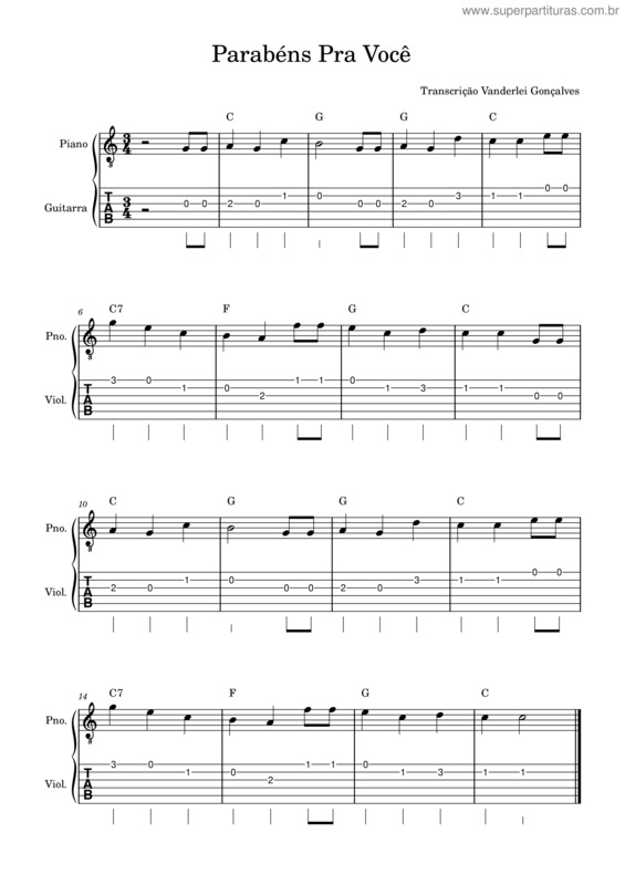 Partitura da música Parabéns Pra Você v.38