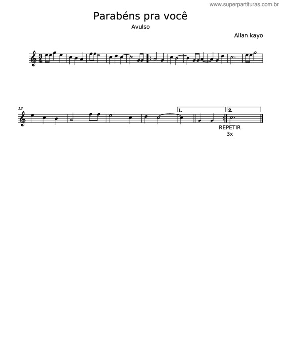 Partitura da música Parabéns Pra Você v.39