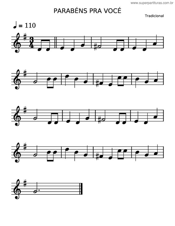 Partitura da música Parabéns Pra Você v.40