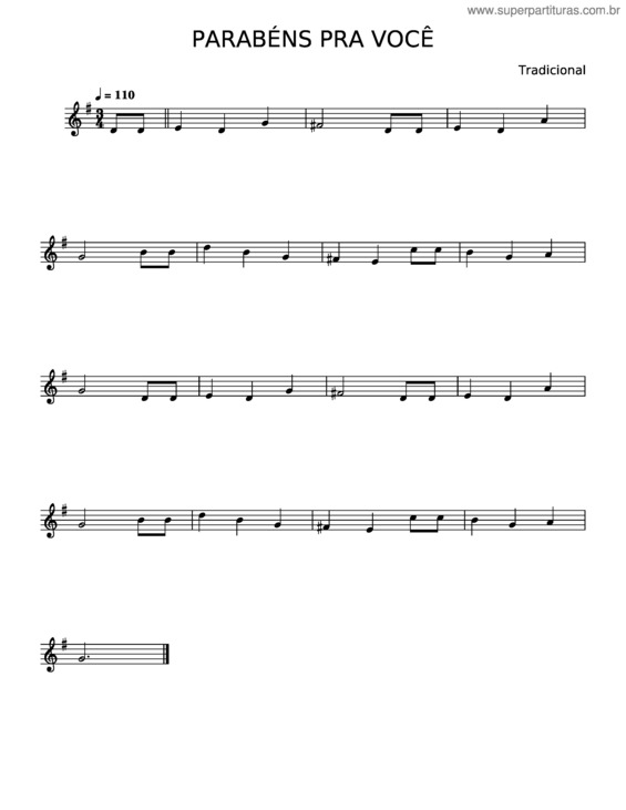 Partitura da música Parabéns Pra Você v.41