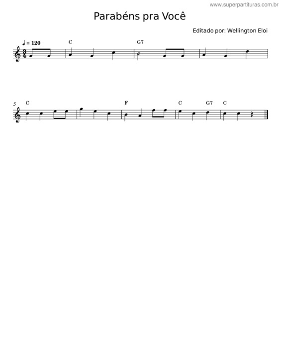 Partitura da música Parabéns Pra Você v.46