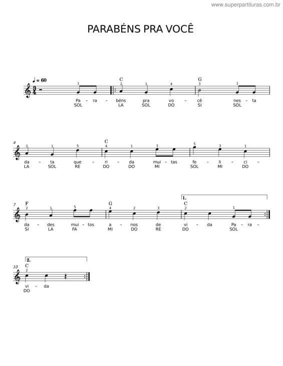 Partitura da música Parabéns Pra Você v.47