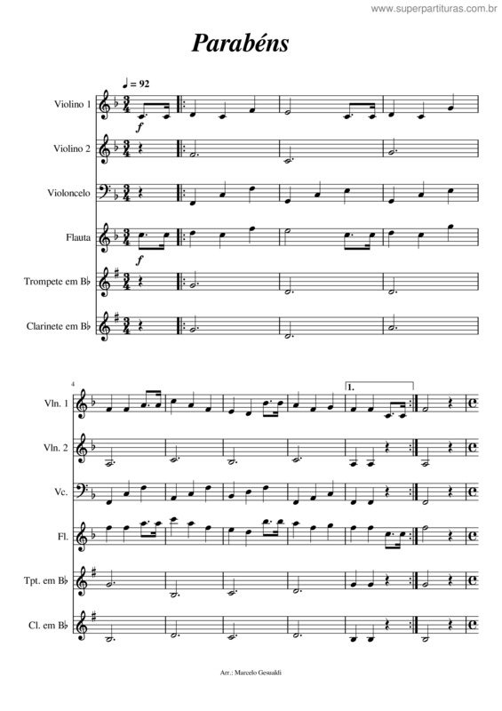 Partitura da música Parabéns v.14