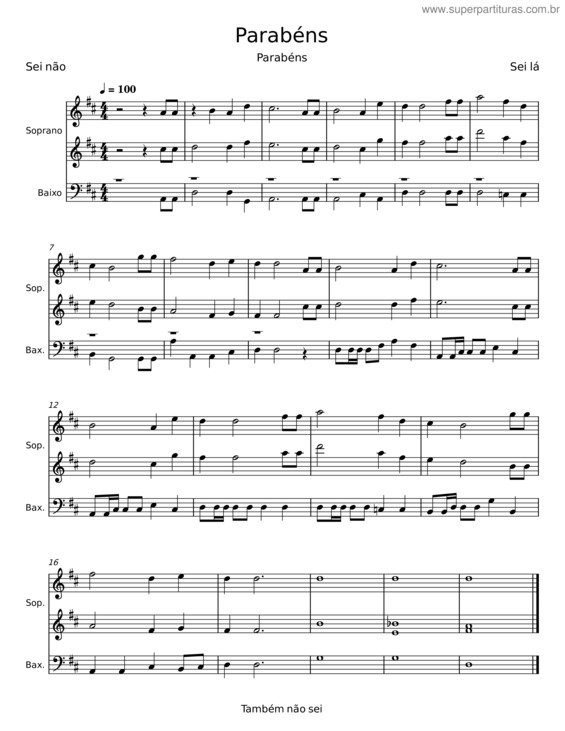 Partitura da música Parabéns v.16