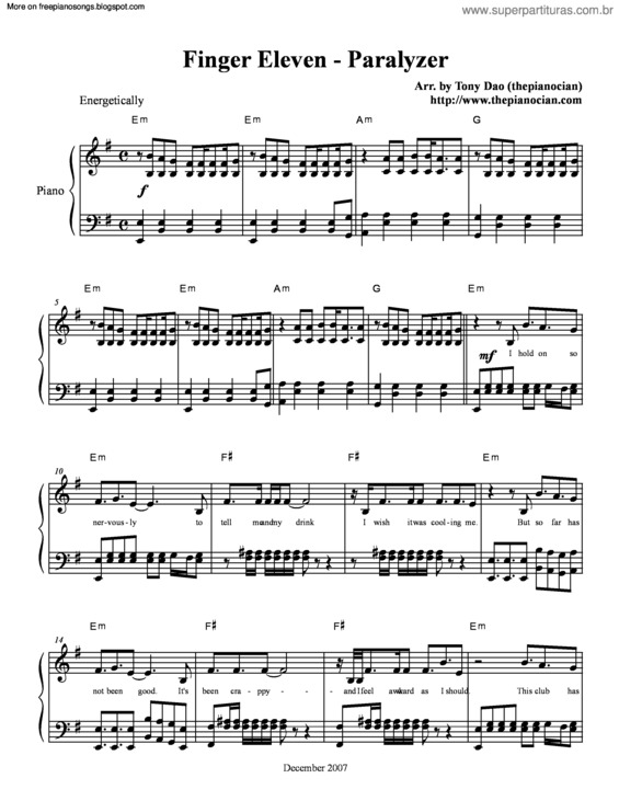 Partitura da música Paralyzer