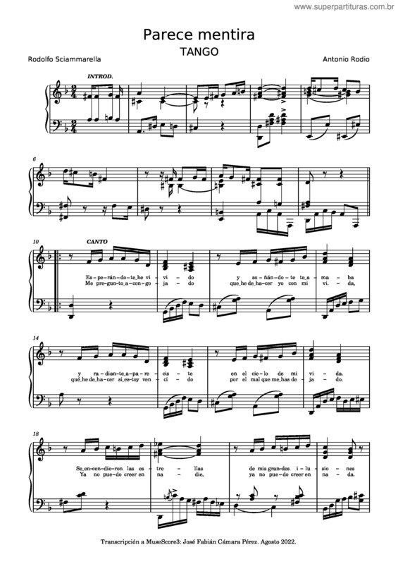 Partitura da música Parece Mentira