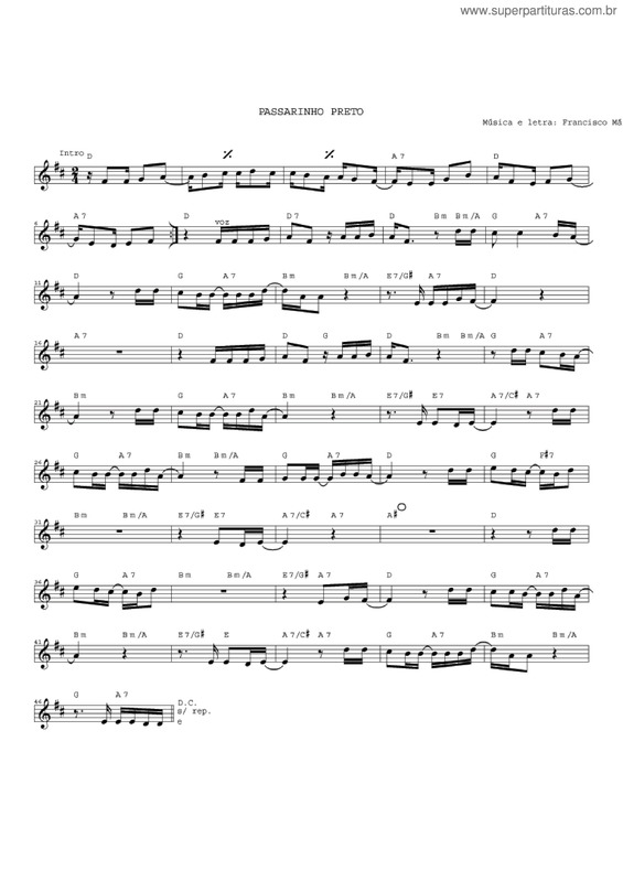 Partitura da música Passarinho Preto