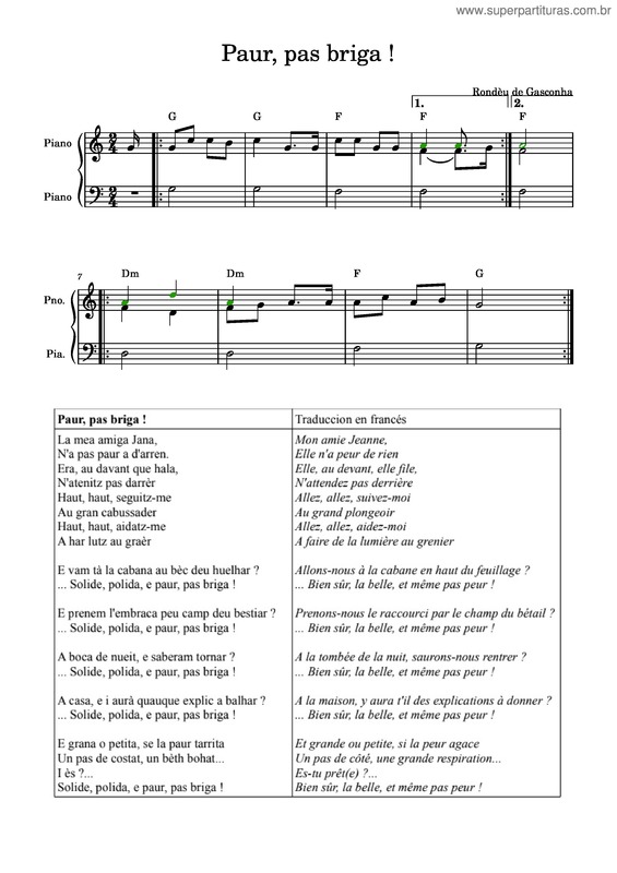 Partitura da música Paur Pas Briga