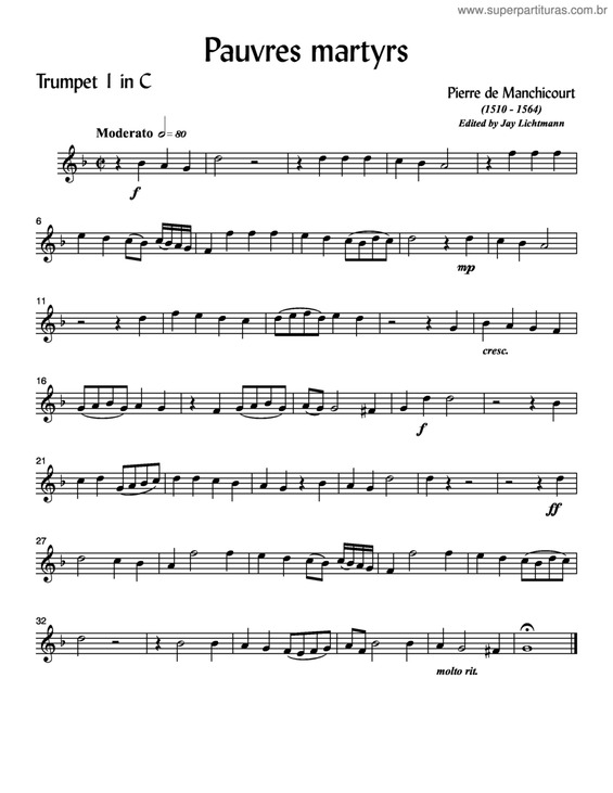 Partitura da música Pauvres Martyrs