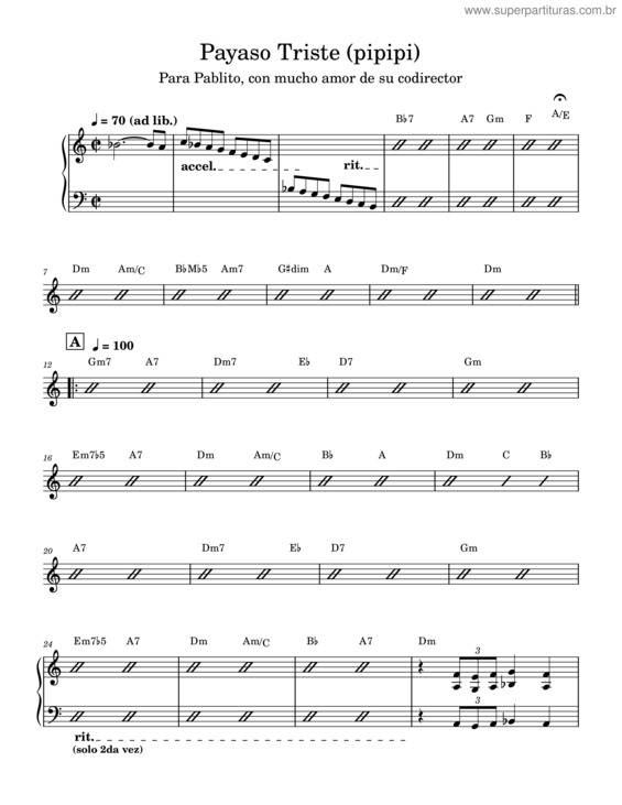 Partitura da música Payaso Triste