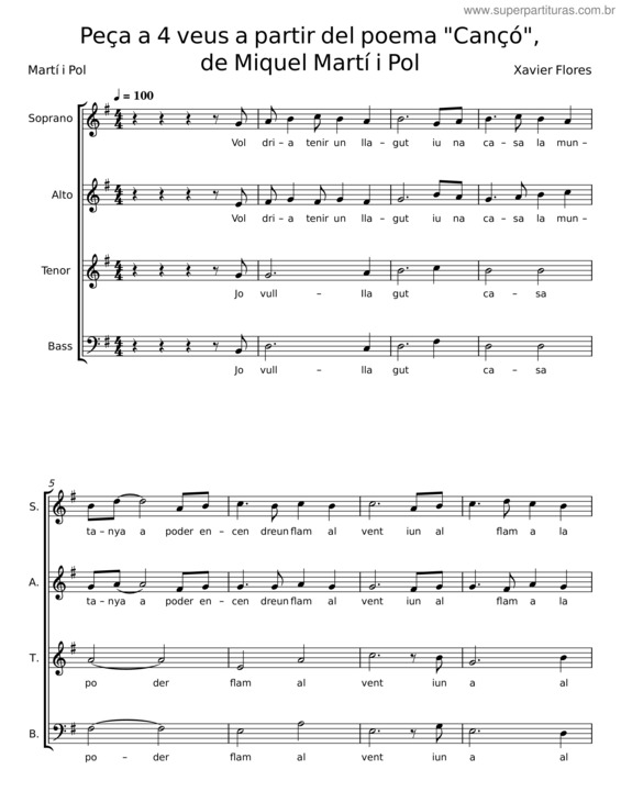 Partitura da música Peça A 4 Veus A Partir Del Poema &Quot