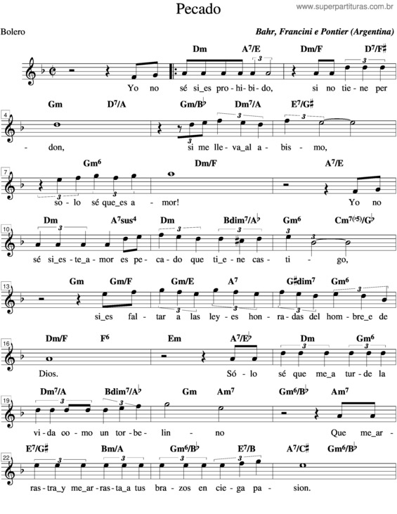 Partitura da música Pecado v.2