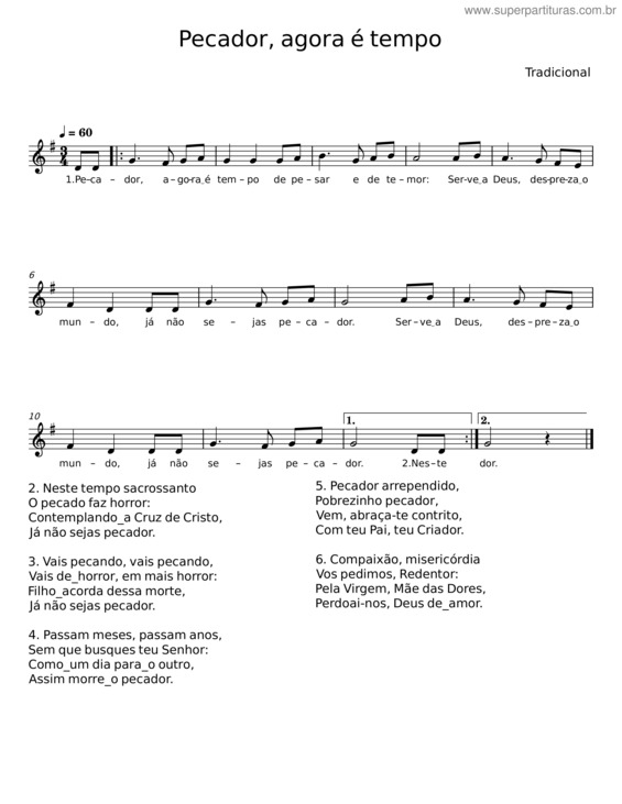 Partitura da música Pecador, Agora É Tempo v.2