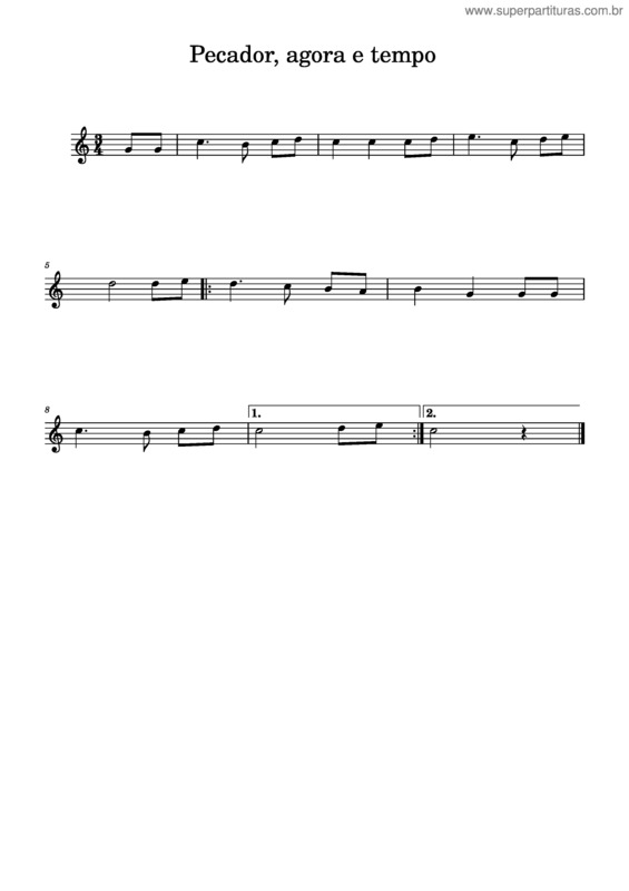 Partitura da música Pecador Agora É Tempo